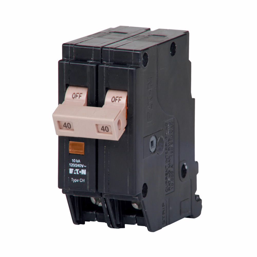Mayer-DDS-Eaton CH Thermal magnetic circuit breaker, Type CHF 3/4-Inch standard circuit breaker, 40 A, 10 kAIC, Two-pole, 120/240V, CHF, Trip flag, common breaker trip, #10-1/0 AWG Cu/Al, CHF, Type CH Loadcenters-1