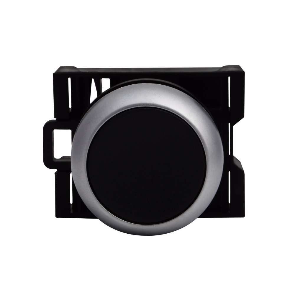 Product image for Cutler-Hammer M22-DR-S 22.5 mm RMQ-Titan Pushbutton,Black Actuator,Silver bezel,IP67, IP69K,Non-illuminated,Flush mounting,NEMA 4X, 13,1,000,000 operations,Maintained,22.5 mm,Flush Pushbutton,M22