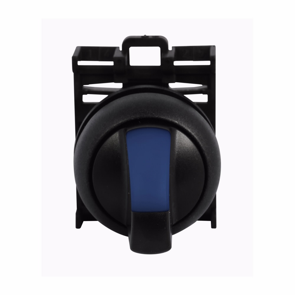 Product image for Cutler-Hammer M22S-WRLK3-B M22 modular pushbutton, M22 Modular Selector Switch Operator, 22.5 mm, Knob, Maintained, Illuminated, Bezel: Black, Button: Blue, IP66, NEMA 4X, 13, Three-position, Light 100,