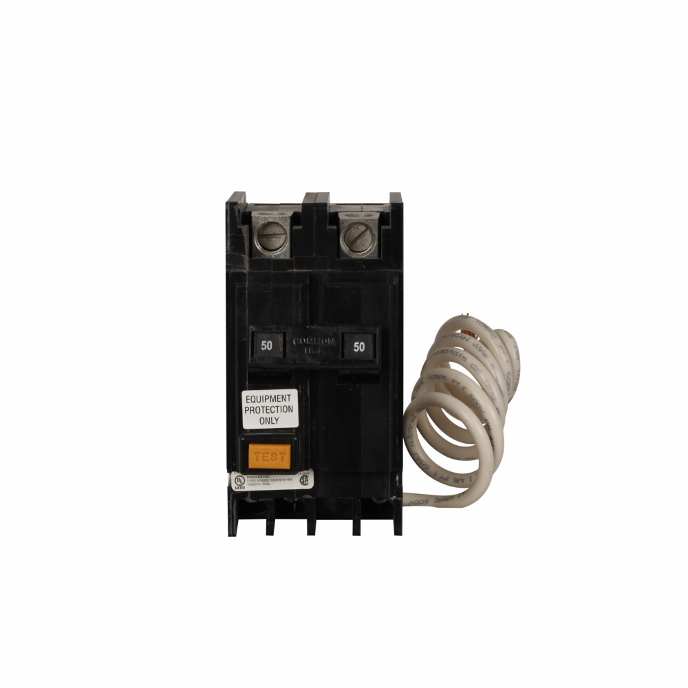 Product image for Cutler-Hammer QCGFEP2015 QC GFCI circuit breaker, Equipment protector, 30 mA Trip sensitivity, 20 A, 10 kAIC, Two-pole, 120/240 V, Non-Interchangeable, Cable-in/cable-out, Q7, Breaker type QCGFEP