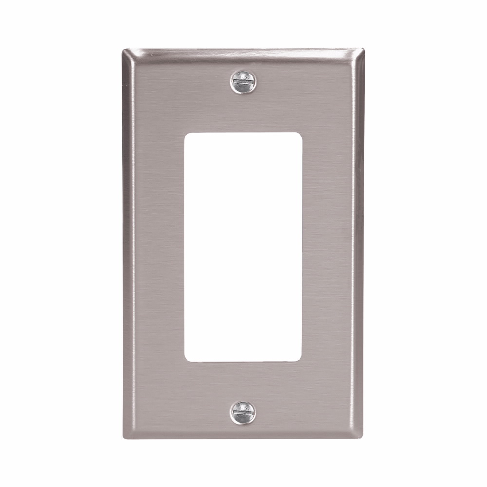 Mayer-DDS-Eaton Decorator / GFCI wallplate, Stainless steel, Decorator Cutout, Stainless steel, Single- gang, Standard, ED Box1-1