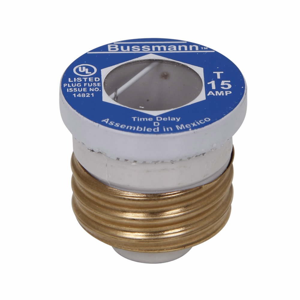 Product image for Bussmann T-15 125vAC 15amp Time-Delay Dual-Element Plug Fuse, Edison Base