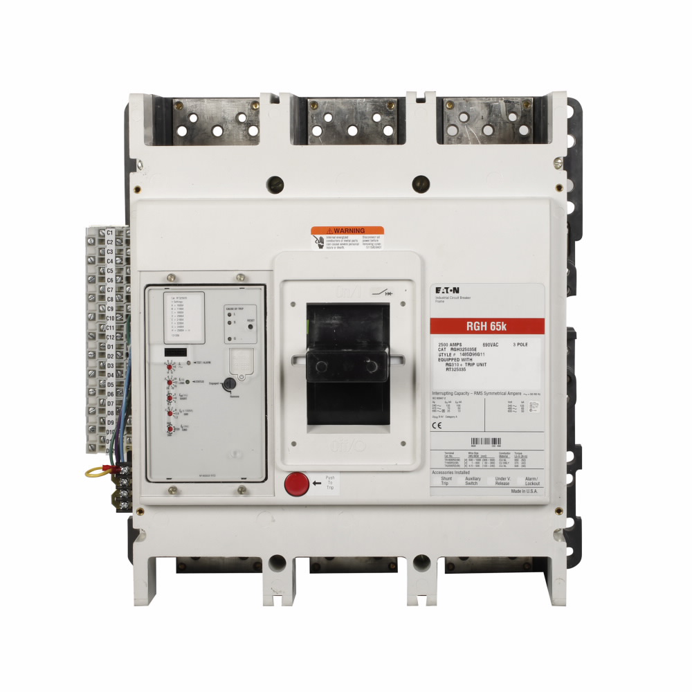 Product image for Cutler-Hammer RGH320036E Series G electronic molded case circuit breaker, RG-frame, RG, Digitrip 310 RMS, Electronic LSIG trip, Three-pole, 2000A, 125 kAIC at 240 Vac, 65 kAIC at 480 Vac, Line and load,