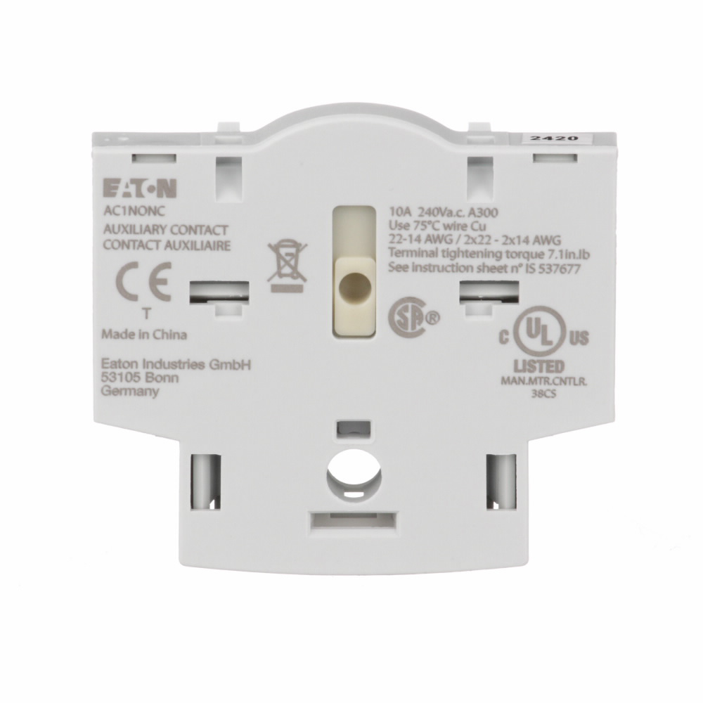 Product image for Eaton Electrical AC1NONC 1NO 1NC Non-Fusible Switch Auxiliary Contact