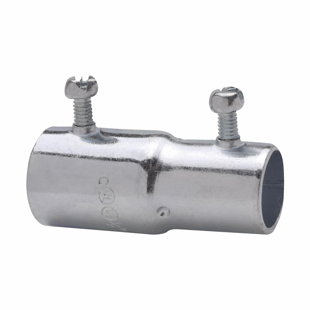 Mayer-DDS-Eaton Crouse-Hinds series EMT combination coupling, EMT (set screw) to rigid (set screw), Zinc plated steel, Combination type, 3/4"-3/4"-1