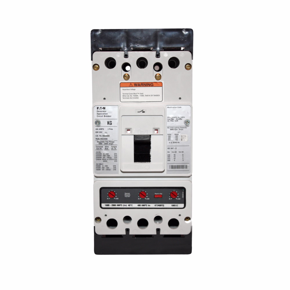 Product image for Cutler-Hammer KG3300 Series C complete EG molded case circuit breaker, K-frame, KG, Fixed thermal and magnetic trips, 500-1000A, Three-pole, 300A, 600 Vac, 18 kAIC at 240 Vac, 14 kAIC at 480 Vac, Line/l