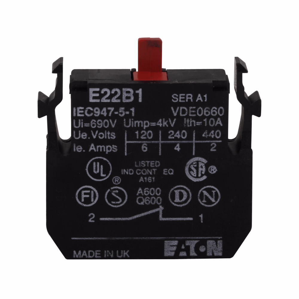 Product image for Eaton Electrical E22B1 22.5 mm 1NC Screw Terminal Push Button Contact Block