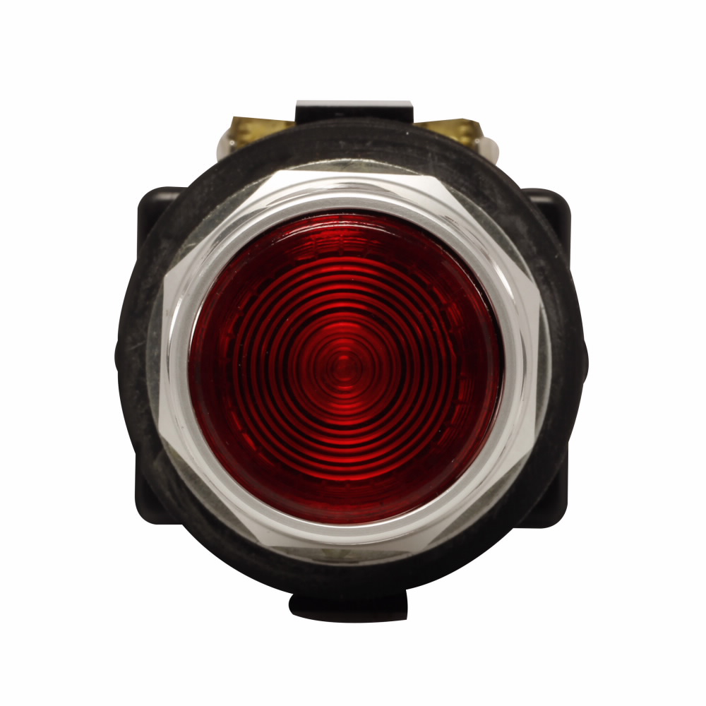 Product image for Cutler-Hammer HT8GDAAF3 30.5 mm Watertight/Oiltight Pushbutton, Extended Actuator, Chrome bezel, 1NO, Illuminated, Amber lens, LED, full voltage, 24 Vac/Vdc Light Unit, Momentary, Plastic, Guarded, HT80