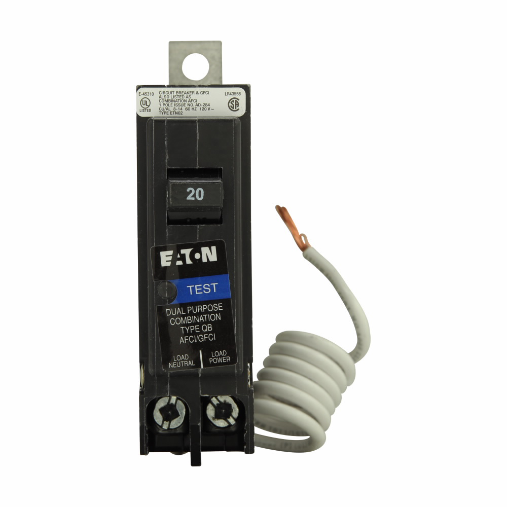 Cutler-Hammer QB1020AFGF Bolt-on dual function AF/GF 1P 20A circuit breaker Product image for Cutler-Hammer QB1020AFGF Bolt-on dual function AF/GF 1P 20A circuit breaker