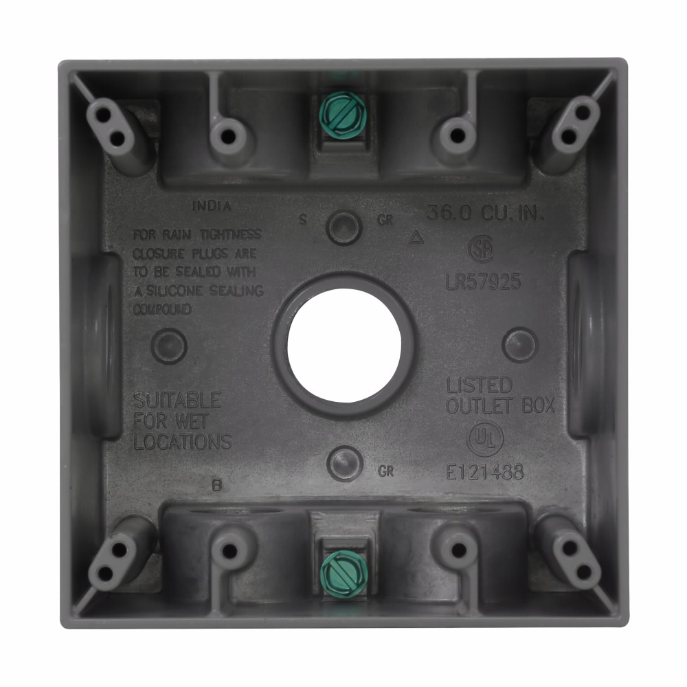 Product image for Crouse-Hinds TP7138 2-5/8" Gray Die-Cast Aluminum 2-Gang Weatherproof Outlet Box