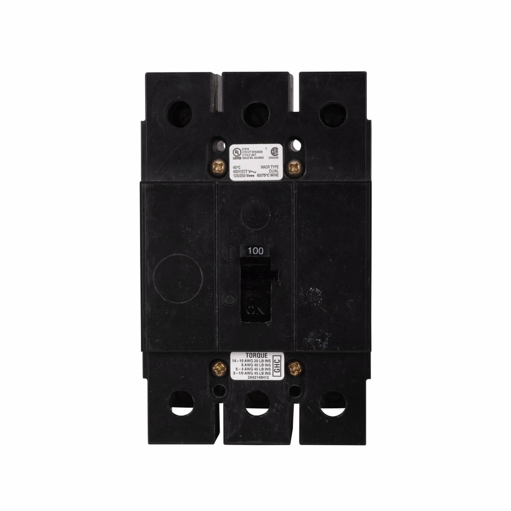 Product image for Cutler-Hammer GHC3040 Series C complete molded case circuit breaker, G-frame, GHC, Complete breaker, Fixed thermal, fixed magnetic trip type, Three-pole, 40A, 480Y/277 Vac, 125/250 Vdc, 65 kAIC at 240 V
