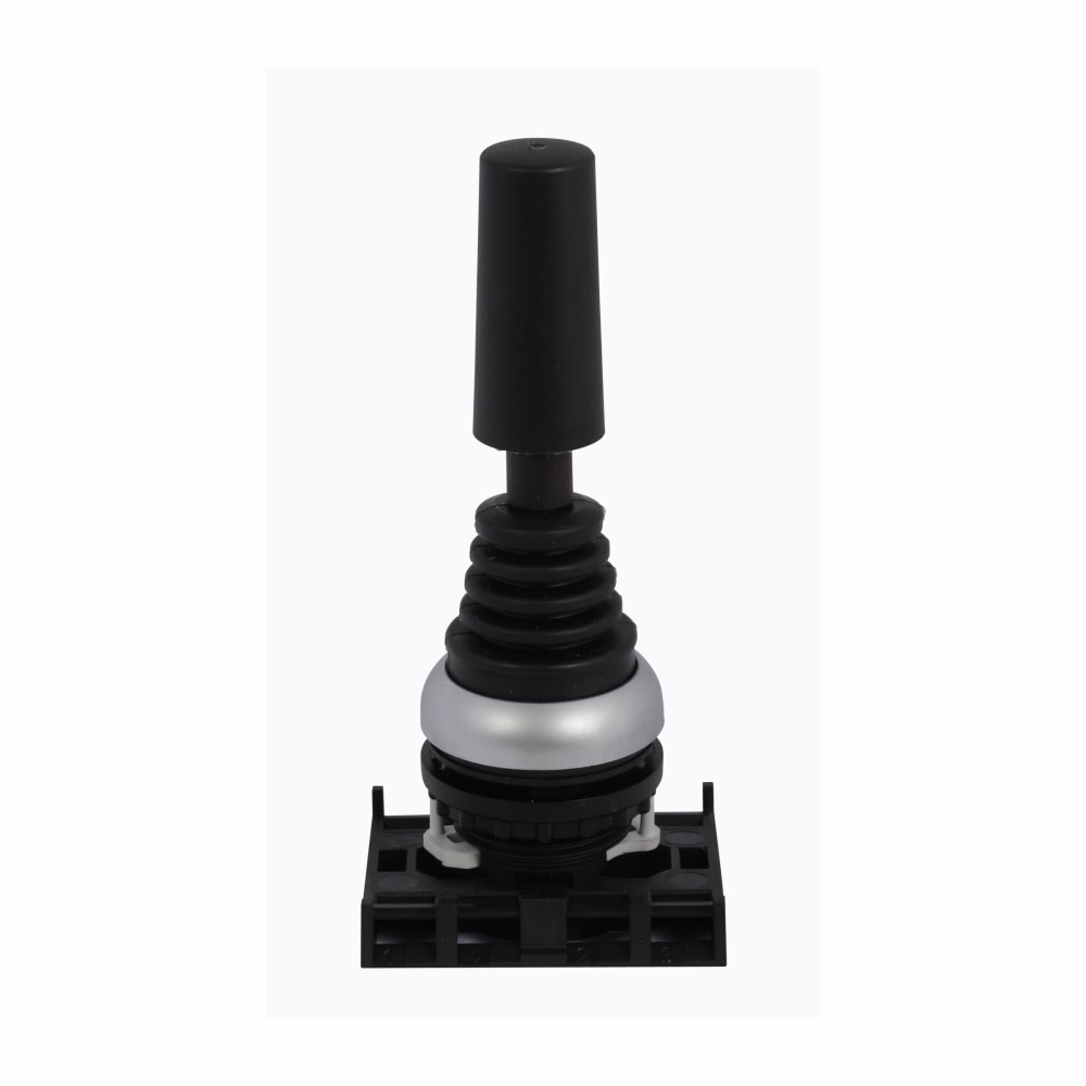 Product image for Cutler-Hammer M22-WJ2H M22 pushbutton joystick operator, 22.5 mm, Momentary, Non-illuminated, Bezel: Silver, Button: Black, IP67, IP69K, NEMA 4X, 21, Two-position, Horizontal