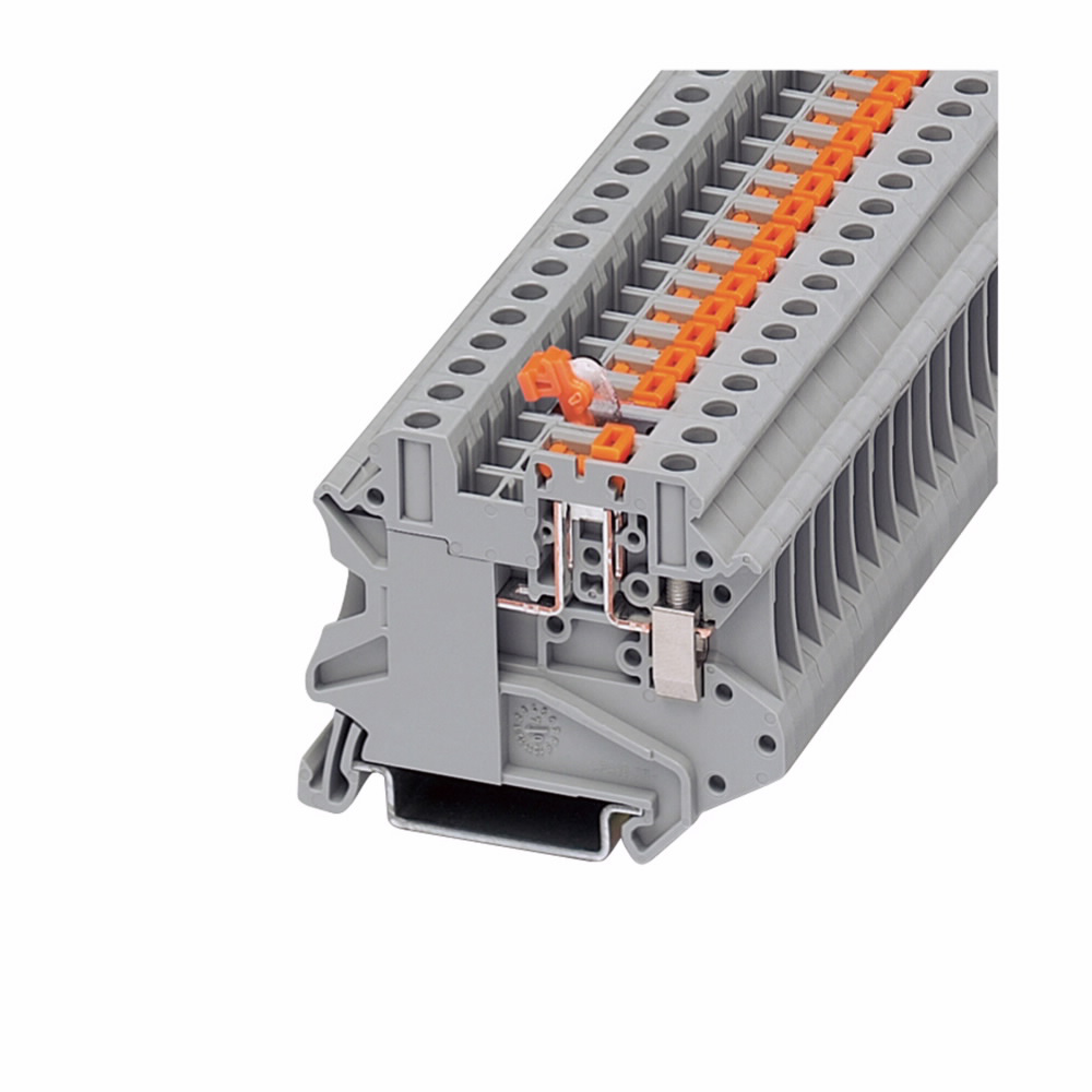 Product image for Cutler-Hammer XBUT4MT XB IEC terminal block, Screw Connection Disconnect Knife Disconnect, IEC-XB Series, UL 16A and connection, Gray, 10 AWG/4 mm2 maximum wire, UL 300,600V, 500V connection, UL #26-10