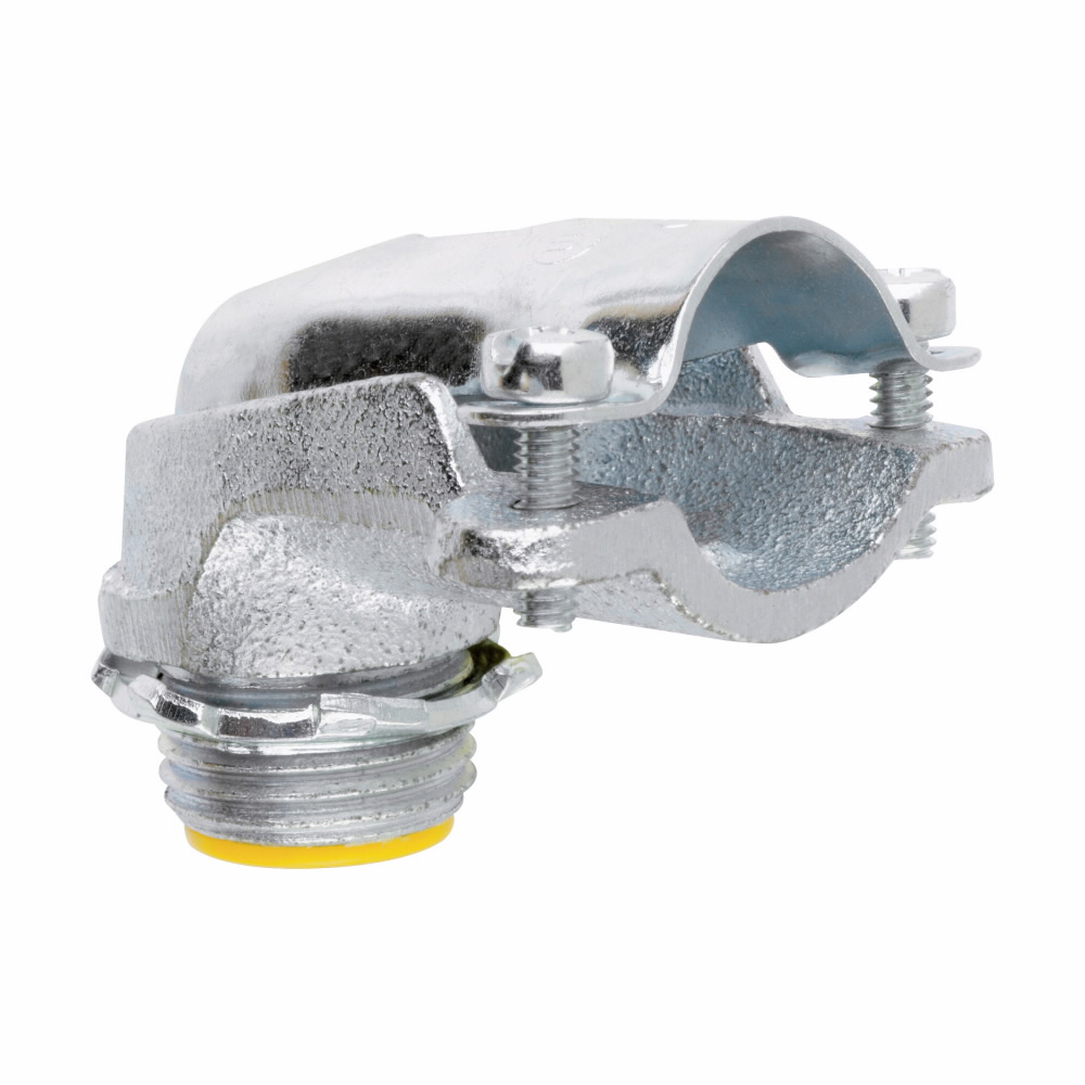 Product image for Crouse-Hinds Series 1739 1 Inch Malleable Iron Insulated Clamp Type 90 Degrees FMC Connector