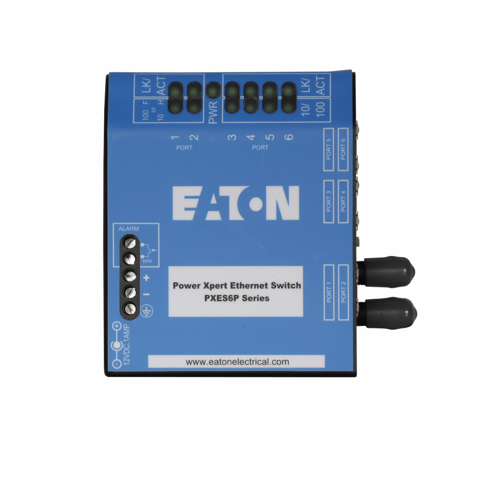 Product image for Cutler-Hammer PXES6P24V2ST Power Xpert Ethernet PXES6P Series Switch Switch Robust sheet metal 6 slots (4) Copper (2) fiber (ST connector)