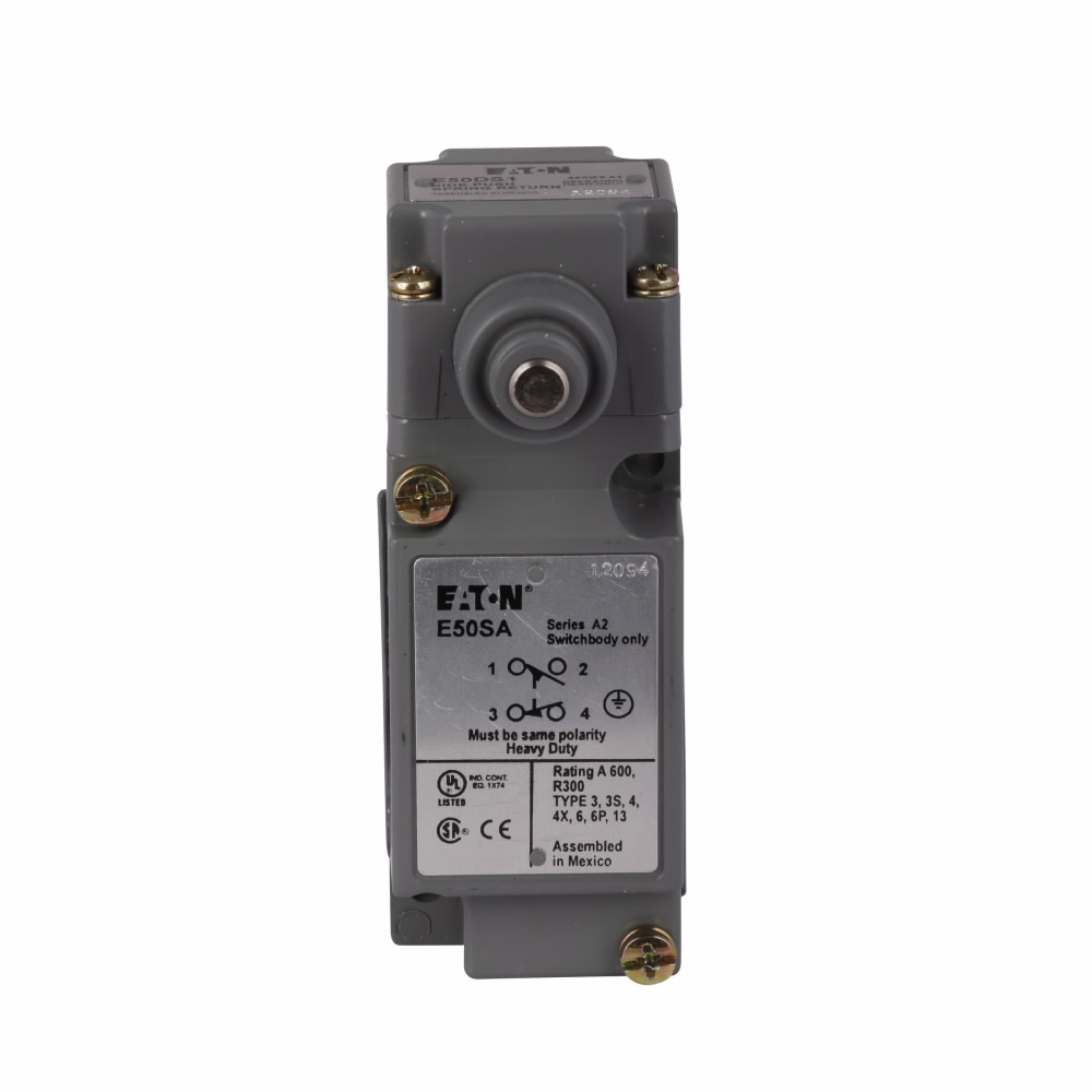 Product image for Eaton Electrical E50AS1 240 VAC 10 Amp 1-Pole 1NO 1NC Die-Cast Zinc Spring Return Heavy Duty Plug-In Switch