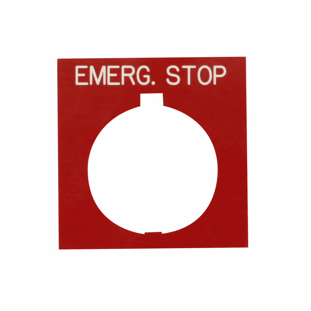 Product image for Cutler-Hammer HT8SP13 HT800 pushbutton legend plate, HT800 series, Watertight and Oiltight Legend Plate, Black, Legend: E-STOP, Standard