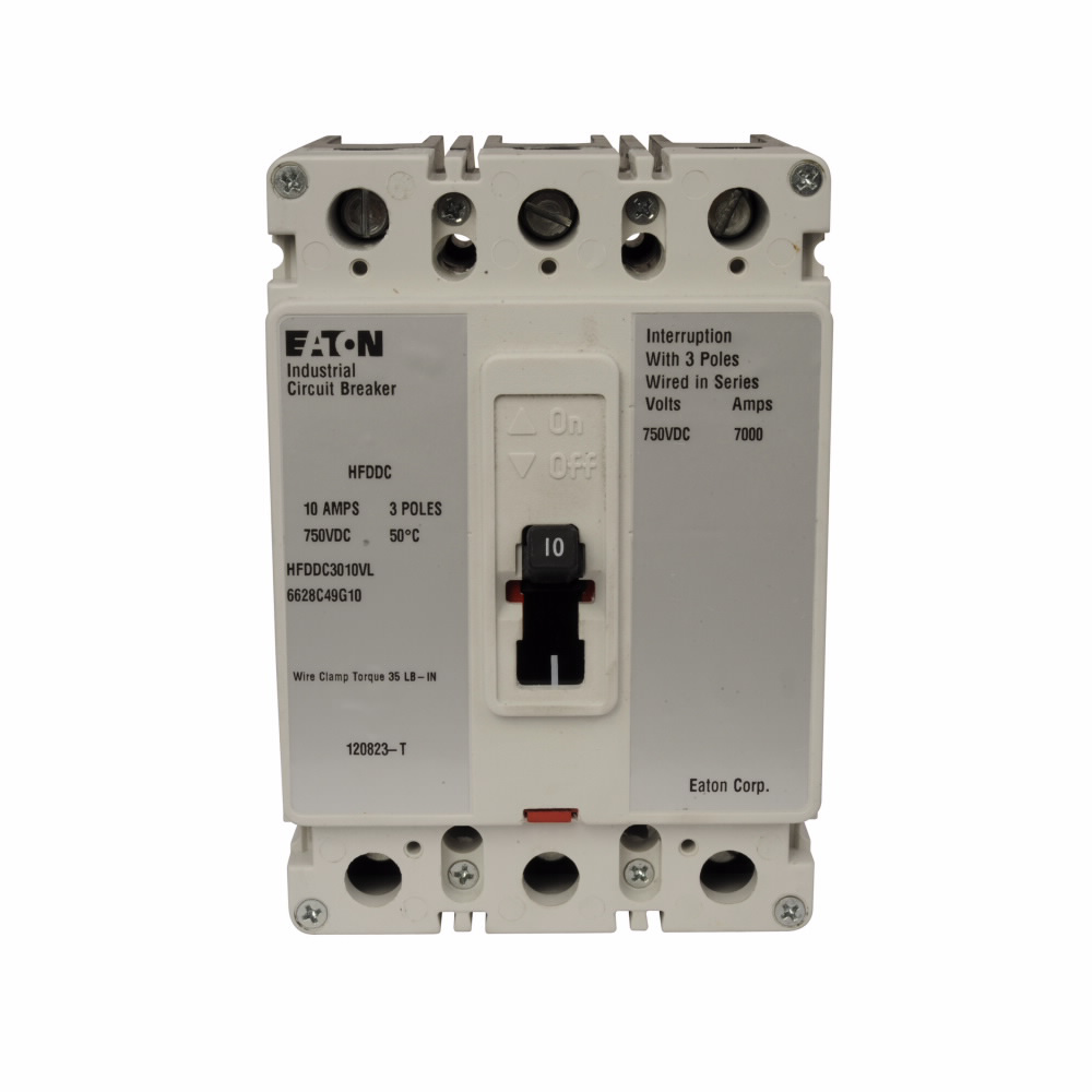 Product image for Cutler-Hammer HFDDC3040L Series C DC/PvGard complete molded case circuit breaker, F-frame, HFD, Complete breaker, Fixed thermal, fixed magnetic trip type, Three-pole, 40A, 600 Vac, 250 Vdc, 42 kAIC at 6