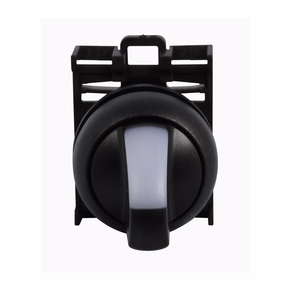 Product image for Cutler-Hammer M22S-WRLK-W M22 modular pushbutton, M22 Modular Selector Switch Operator, 22.5 mm, Knob, Maintained, Illuminated, Bezel: Black, Button: White, IP66, NEMA 4X, 13, Two-position, Light 100,00