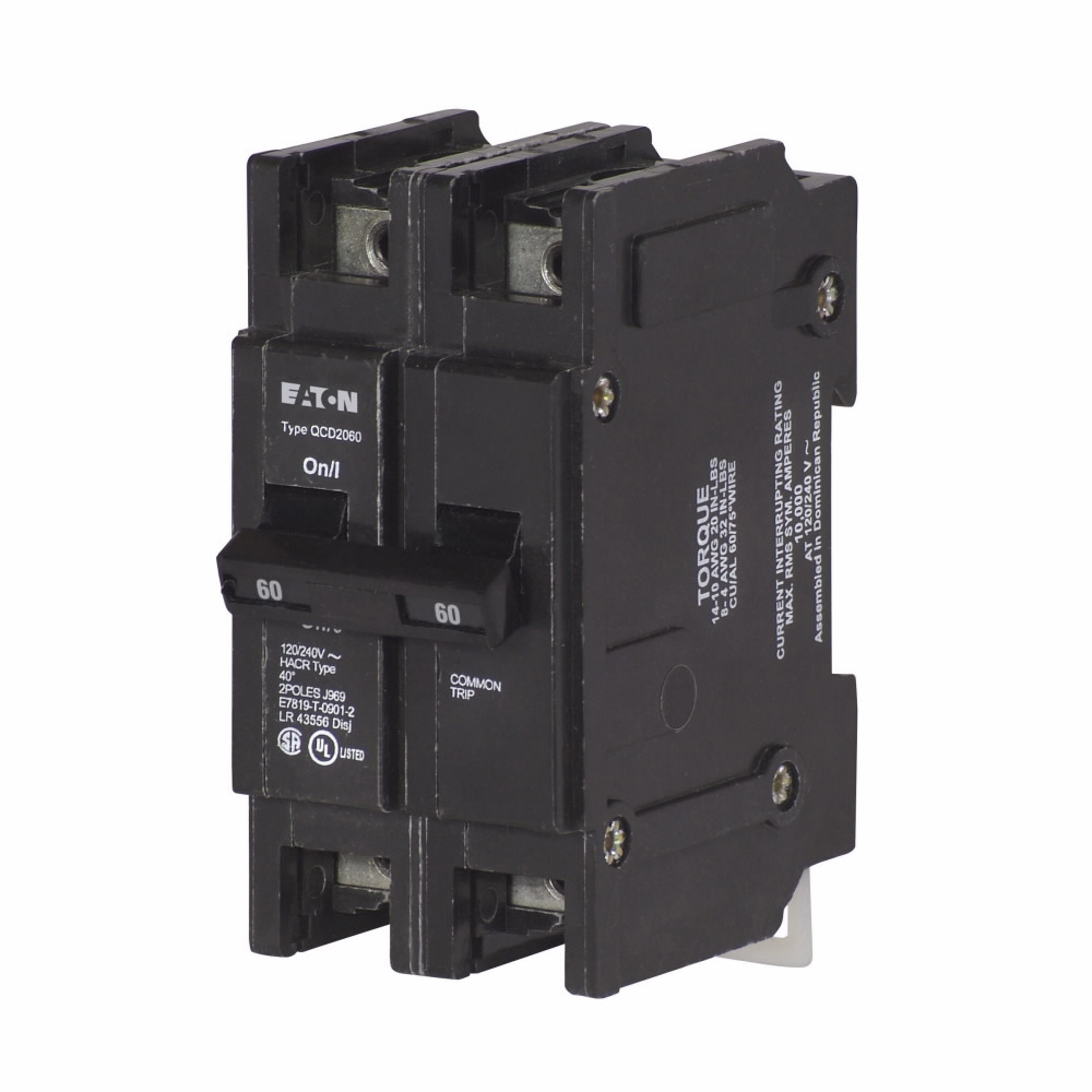 Product image for Cutler-Hammer QCD2060H Quicklag Type QCD Industrial Thermal-Magnetic Circuit Breaker,Industrial circuit breaker,60 A,10 kAIC,Two-pole,240 V,Thermal-magnetic,Cable-in/cable-out,QCD,Fixed
