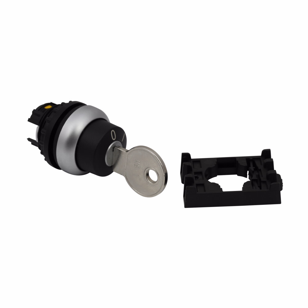 Product image for Cutler-Hammer M22-WRS-MS2 M22 Modular Two Position Key-Operated Selector Switch, 22.5 mm, Maintained, Key removable left/ right, Non-illuminated, Bezel: Silver, Button: Black, MS2, IP66, NEMA 4X, 13, Tw