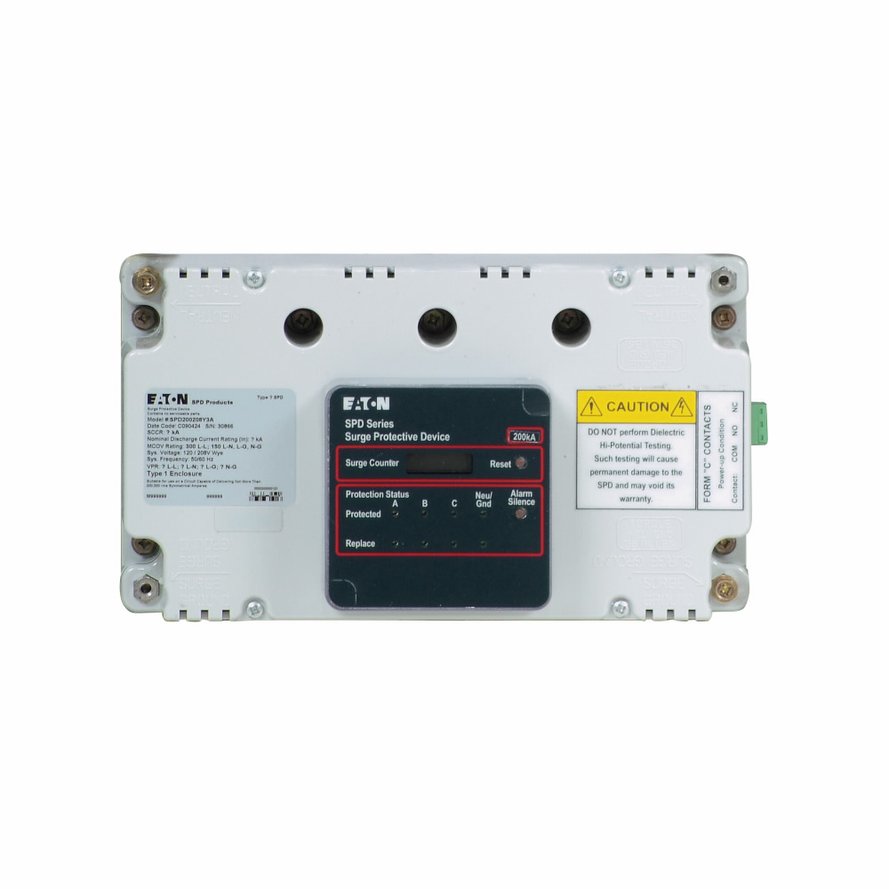 Product image for Cutler-Hammer SPD160208Y3C SPD, For switchboard, busways and panel boards (PRL1a, 2a, 3a, 3E, 4), 160 kAIC, 120/208V wye (4W+G), Standard feature package and surge counter, Internal integrated mount, 150 L-N,