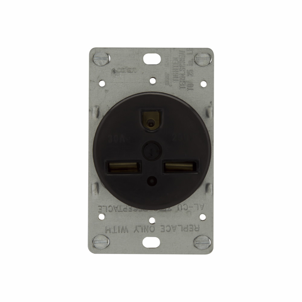Mayer-DDS-Eaton power device receptacle, #12 - 4 AWG, 30A, Flush, 250V, Back, Black, NEMA 6-30R, Two-pole, Three-wire, Two-pole, three-wire, grounding, Screw, Glass-filled nylon, Power, Used with S42-1