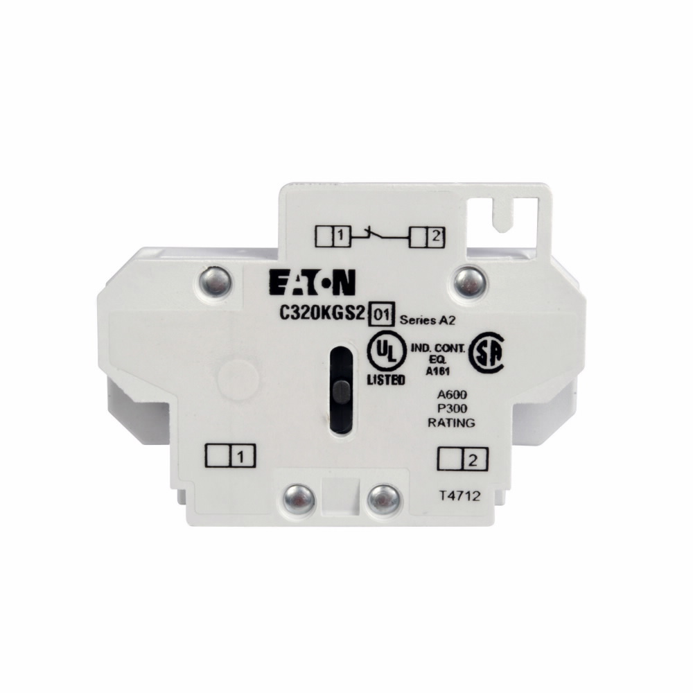 Product image for Eaton Electrical C320KGS20 600 VAC 10 Amp 250 VDC 0.55 Amp 1NO Snap-On Terminal Contactor Auxiliary Contact