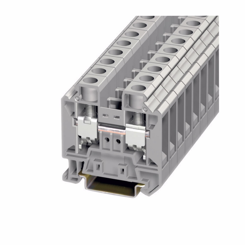 Product image for Cutler-Hammer XBUT16 XB IEC terminal block, 12 mm Screw connection single level-through-feed, Gray, 10 AWG/4 mm2 maximum wire, IEC 800V, EN 700V, UL 600V, IEC #26-10 AWG, EN #26-10 AWG, UL #26-10 AWG wi