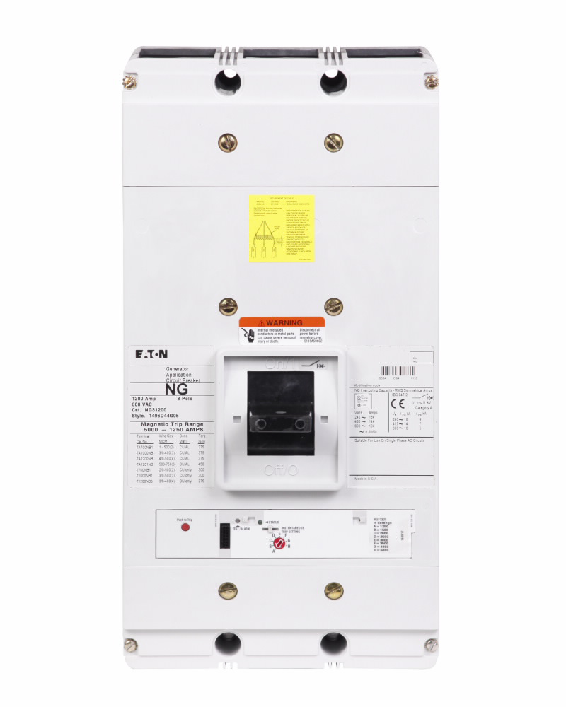 Product image for Cutler-Hammer NG31200 Series C electronic EG molded case circuit breaker, N-frame, Digitrip 310 RMS, Electronic LS trip, 1250-5000A, Three-pole, 1200A, 600 Vac, 14 kAIC at 480 Vac, Line/load, Engine gen