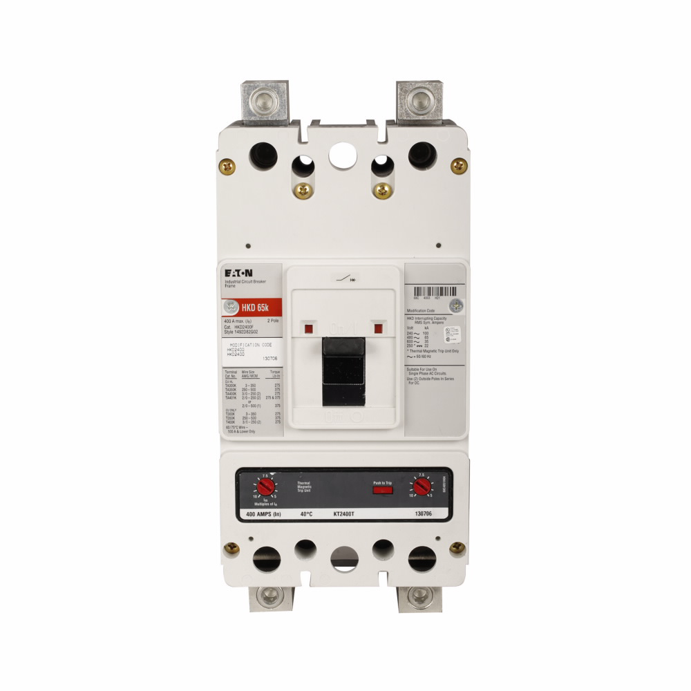 Product image for Cutler-Hammer HKD2125 Series C complete molded case circuit breaker, K-frame, HKD, Complete breaker, Fixed thermal, fixed magnetic trip, Two-pole, 125A, 600 Vac, 250 Vdc, 100 kAIC at 240 Vac, 65 kAIC at