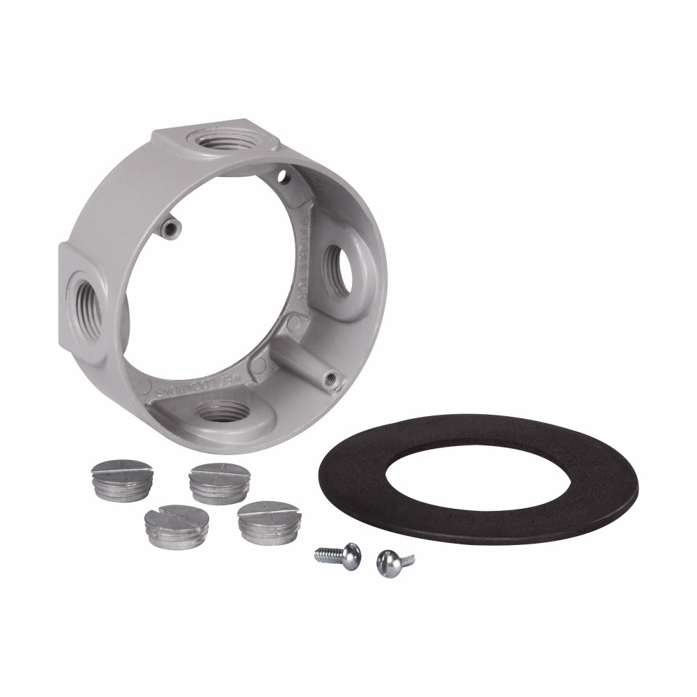 Product image for Crouse-Hinds Series TP7152 4 x 2 Inch Gray Die-Cast Aluminum Round Weatherproof Outlet Box Extension