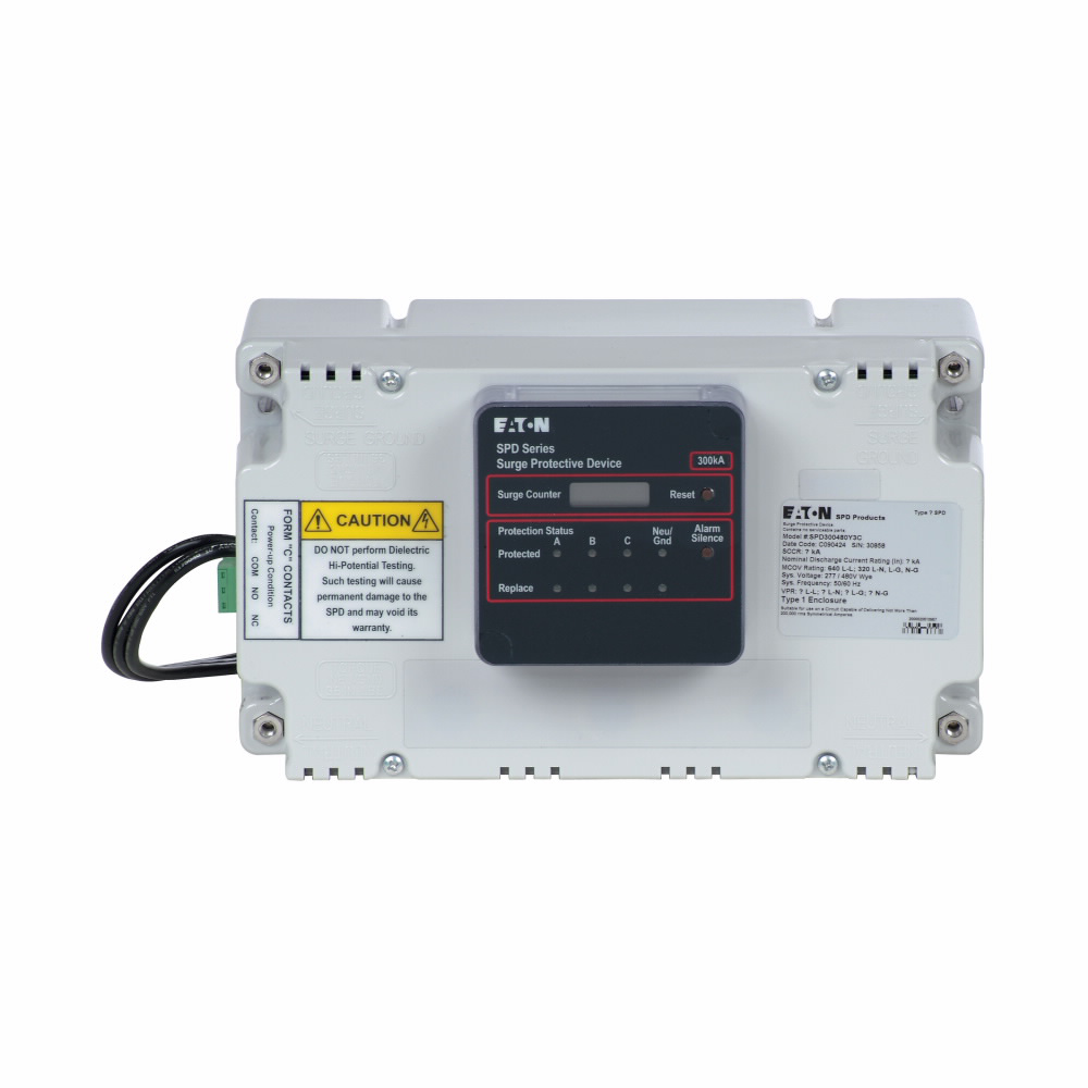 Product image for Cutler-Hammer SPD250208Y2J Surge Protection Device, SPD series, For motor control centers, 250 kAIC, 120/208V wye (4W+G), Standard feature package, Internal integrated mount, 150 L-N, 150 L-G, 150 N-G, 300 L-