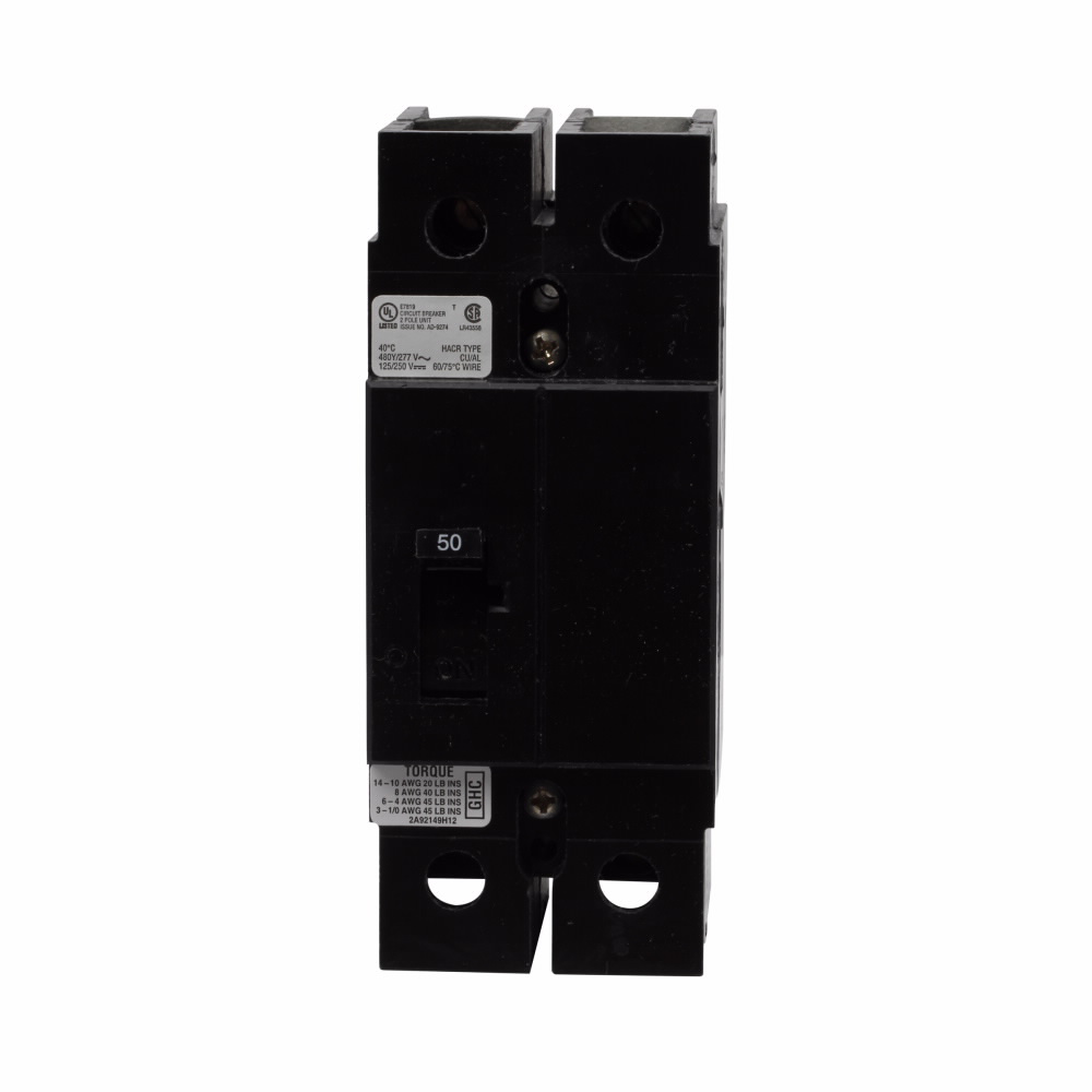 Product image for Cutler-Hammer GHC2060 Molded Case Circuit Breaker, G-frame, Fixed thermal, fixed magnetic trip type, Two-pole, 60A, 480Y/277 Vac, 125/250 Vdc, 65 kAIC at 240 Vac