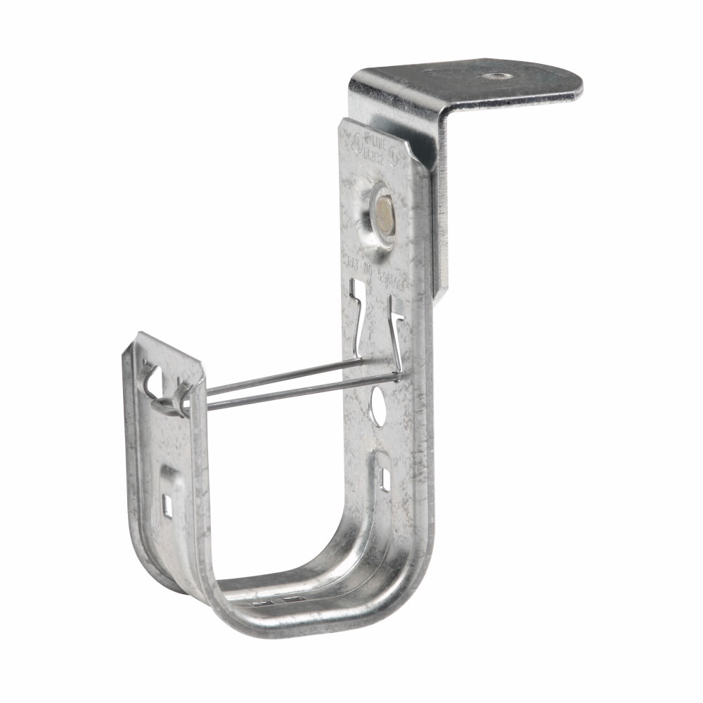Mayer-DDS-Eaton B-Line series datacomm and low voltage support fasteners, Hole size .265" diameter, Angle bracket cable fastener, Structural mount, 2" Hook, 1 J-hook, Pre-galvanized, Load capacity of 30 lbs, Steel-1
