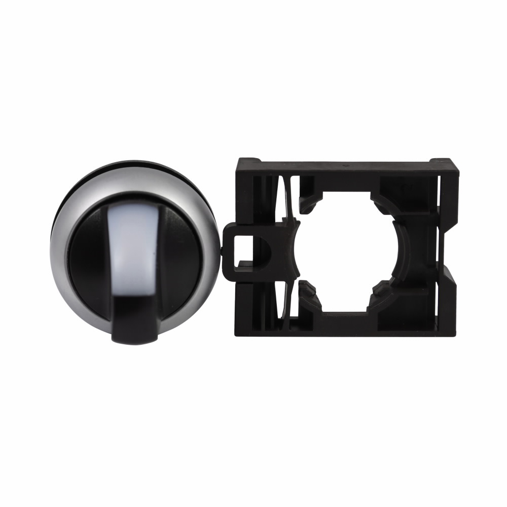 Product image for Cutler-Hammer M22-WLK-W M22 modular pushbutton, M22 Modular Selector Switch Operator, 22.5 mm, Knob, Momentary, Illuminated, Bezel: Silver, Button: White, IP66, NEMA 4X, 13, Two-position, Light 100,000