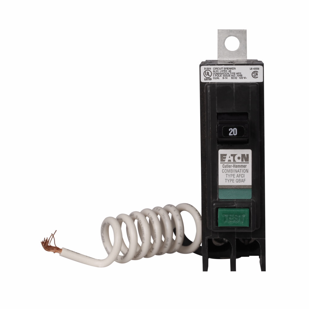 Cutler-Hammer QBCAF1020 QB AFCI circuit breaker, Type QBCAF 1-inch Circuit Interrupter, Single-pole, 120/240V, 10 kAIC, Combination AFCI, 20A Product image for Cutler-Hammer QBCAF1020 QB AFCI circuit breaker, Type QBCAF 1-inch Circuit Interrupter, Single-pole, 120/240V, 10 kAIC, Combination AFCI, 20A