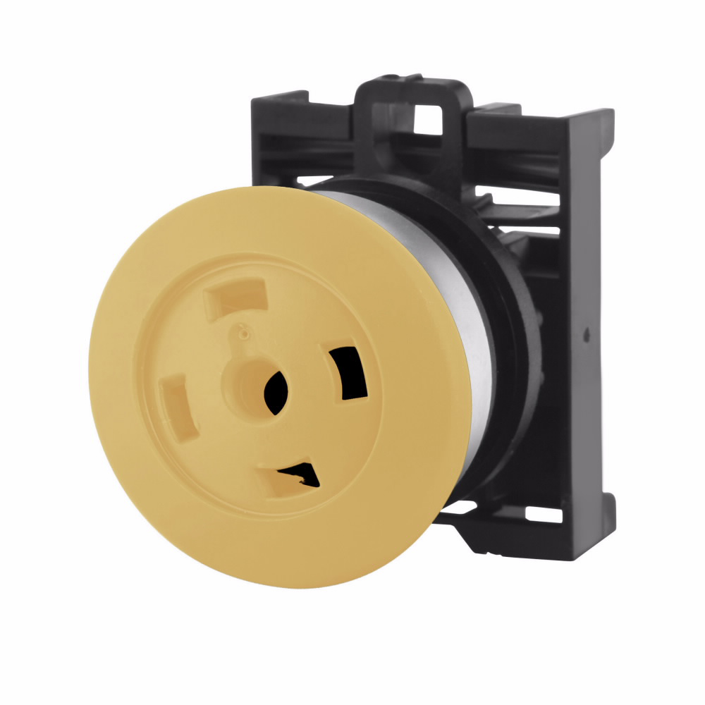 Product image for Cutler-Hammer M22-DP-Y-X M22 modular pushbutton, M22 Modular Insertless Mushroom Pushbutton Operator, 22.5 mm, Momentary, Non-illuminated, Bezel: Silver, Button: Yellow, IP67, IP69K, NEMA 4X, 13, 5,000,