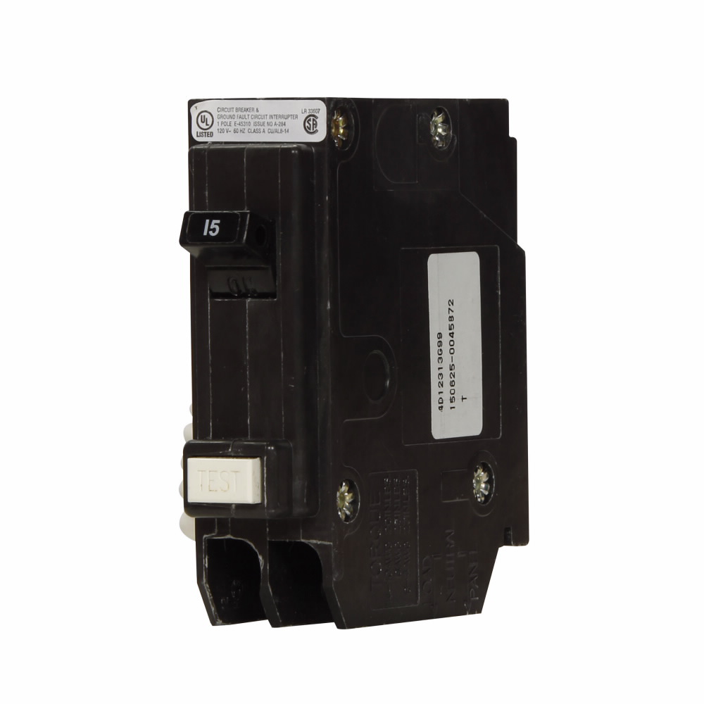 Cutler-Hammer GFTCB115 BR GFCI circuit breaker, Ground fault personnel protection, 15A, 10 kAIC, Single-pole, 120/240 V, 5 mA Product image for Cutler-Hammer GFTCB115 BR GFCI circuit breaker, Ground fault personnel protection, 15A, 10 kAIC, Single-pole, 120/240 V, 5 mA