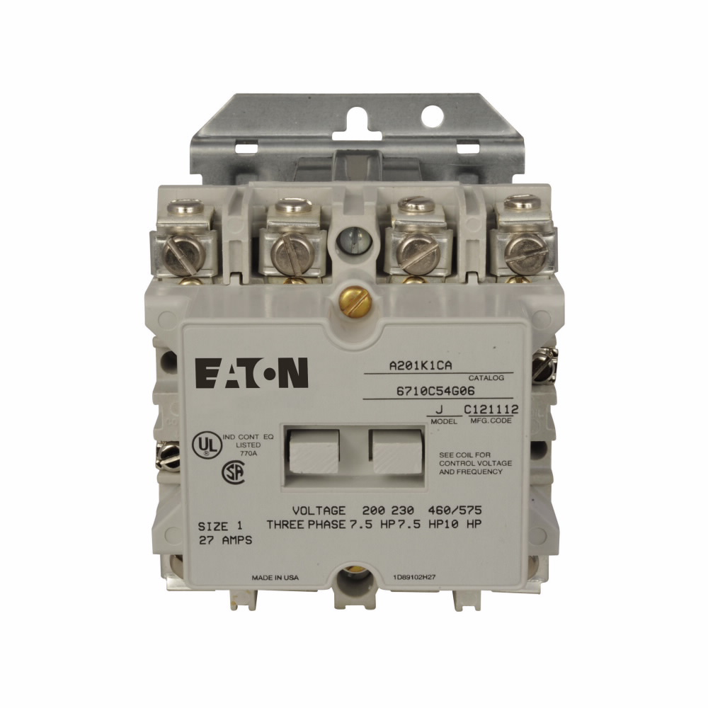 Product image for Eaton Electrical A201K1BA 120 Volt 27 Amp 1-Phase 2-Pole Non-Reversing NEMA Contactor