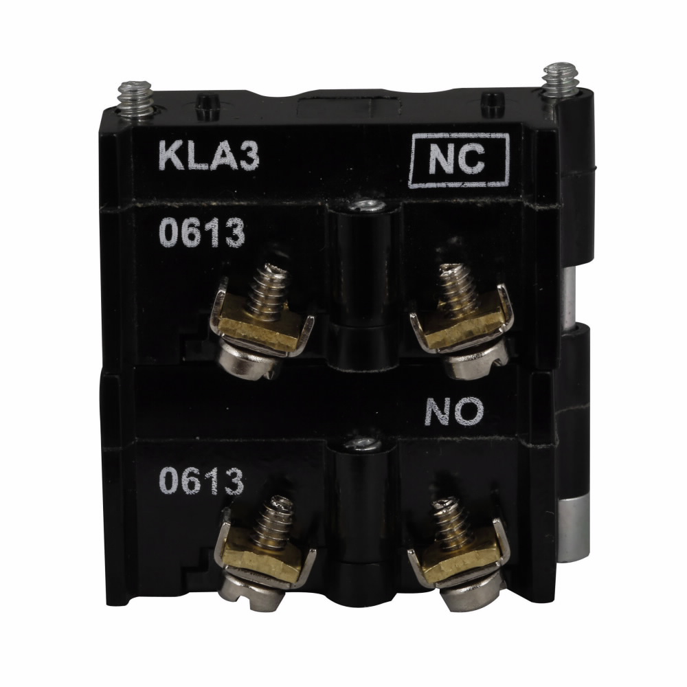 Product image for Eaton Electrical E30KLA3 30.5 mm 600 VAC 10 Amp 1NO 1NC Pressure Terminal Silver Standard Push Button Contact Block