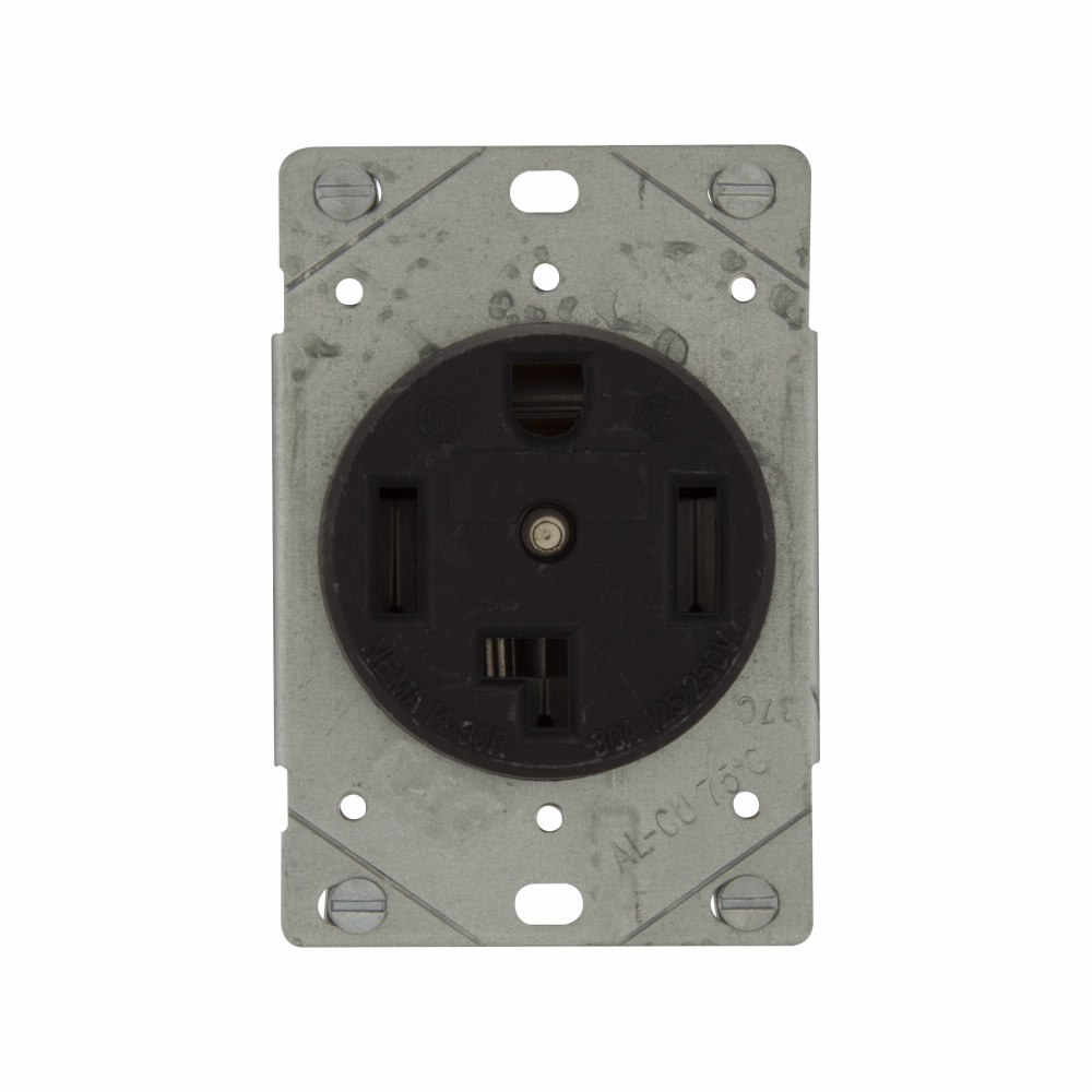 Mayer-DDS-Eaton power device receptacle, Dryer, #12 - 4 AWG, 30A, Flush, 125/250V, Back, Black, NEMA 14-30R, Three-pole, Four-wire, Three-pole, four-wire, grounding, Screw, Glass-filled nylon, Power, Used with S21-1
