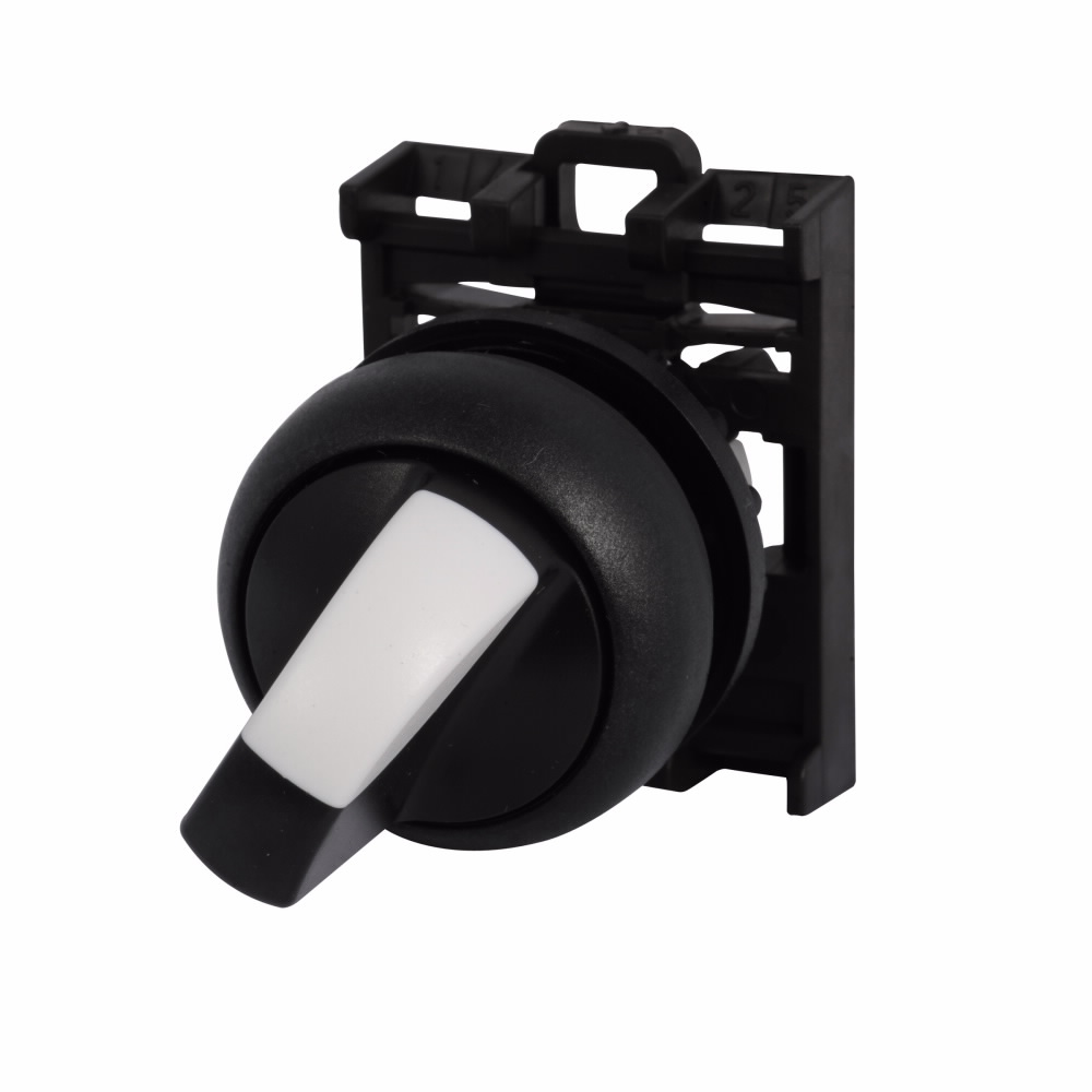 Product image for Cutler-Hammer M22S-WRK3 M22 modular pushbutton, M22 Modular Selector Switch Operator, 22.5 mm, Knob, Maintained, Non-illuminated, Bezel: Black, Button: Black, IP66, NEMA 4X, 13, Three-position, 100,000