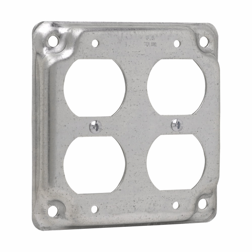Product image for Crouse-Hinds TP510 4" Square Surface Cover, (2) Duplex Receptacles, 1/2" Raised, 5.5cu.in, Steel
