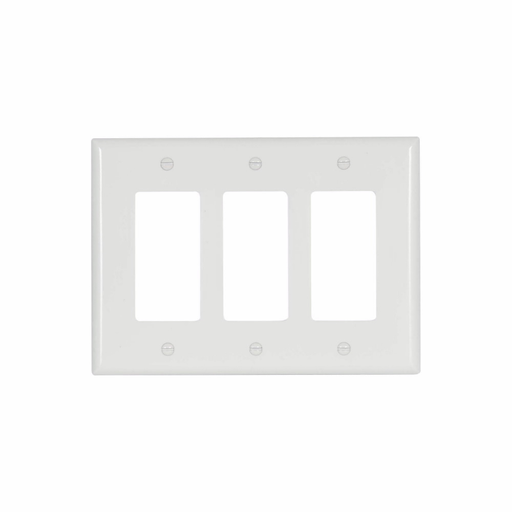 Mayer-DDS-Eaton Decorator / GFCI wallplate, White, Decorator Cutout, Thermoset, Three- gang, Mid-size, ED Box-1