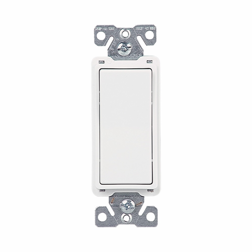 Mayer-DDS-Eaton standard grade decorator switch, Box, #14-12 AWG, 15A, Flush, 120/277V, Back/push, Decorator, Maintained, White, Motor Control, Fan, LED, Incand, ELV,MLV,CFL, Florscnt, Halogen, Four-way, Thermoplastic 643835-1