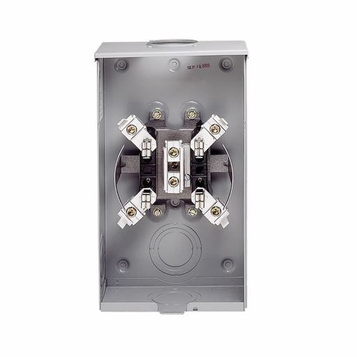 Product image for Cutler-Hammer UHTRS202BCH meter socket, 1-pos resi service, 200 A, Over, 3-5/16 inch hub open, #8-250 kcmil, 4-jaw, 1-ph, #8-250 kcmil, Horn bypass, Gnd conn (#14-#2 Cu), Triplex, 3-wire, Ringless, 600