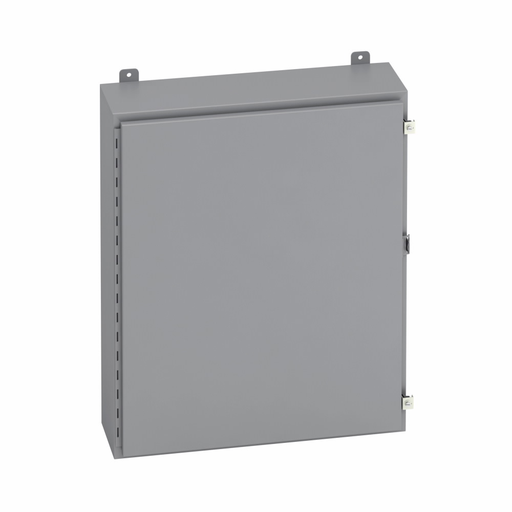 Product image for B-Line 48248-12 Wall Mounted Panel Enclosure, 48" x 24" x 8" NEMA 12, Hinged cover, 12 enclosure, Wall mount, Medium single door, External mounting feet, Carbon steel, Seamless pour