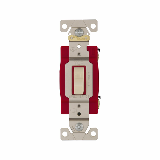 Mayer-DDS-Eaton Arrow Hart industrial grade toggle switch, #14-10 AWG, 20A, Industrial, Flush, 120/277V, Back and side, Screw, White, Single-Pole, Single-Pole, Brass, Polycarbonate-1