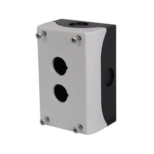 Product image for Cutler-Hammer M22-I2-PG M22 Two-element Surface Mounting Enclosure for M22 Modular Pushbuttons, 22.5 mm, Non-illuminated, IP67, IP69K, NEMA 4X, 13, Base: Black, Enclosure: White
